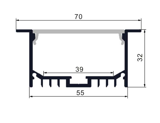 wide 70mm recessed aluminum profile led fixture - Green Lux